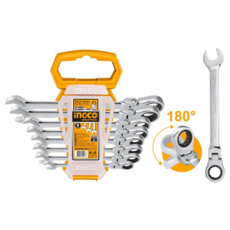 Набір ключів комбінованих з трещіткою Ingco Industrial 8-19 мм, 8 предм (HKSPAR1082) 