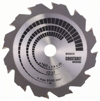 Пильний диск по дереву Bosch 160х20/16 мм 12 зубів Construct Wood (2608640630) 