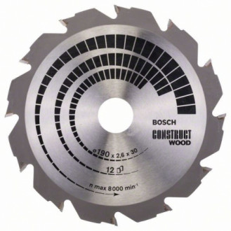 Пильний диск по дереву Bosch 190х30 мм 12 зубів Construct Wood (2608640633)