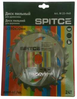 Пильний диск по дереву Spitce 190x30 мм, 24 зуба (22-940)