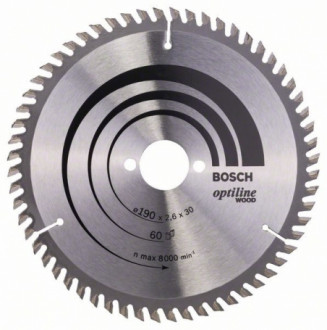 Пильний диск по дереву Bosch 190х30 мм 60 зубів Optiline Wood (2608641188)