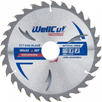 Пильний диск по дереву WellCut Standard 180 х 5.0 х 32 мм, 30 зубів (WS3018032)