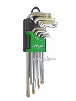 Набор ключей Г-образных удлиненных с отверстием Torx  T10-T50 9 шт. TOPTUL (GAAL0919)
