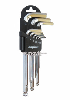 Набір ключів Г-образних шестигранних з кулястим наконечником 1.5-10 мм 9 шт. Ombra (OMT9S)