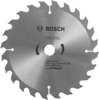 Пильный диск по дереву Bosch 190х20/16 мм 24 зуба Eco Wood (2608644375)