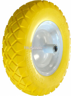 Колесо до тачки поліуританове Мега PU1604 16*4,00-8 жовте, вісь 90 мм., подш-к 20 мм.