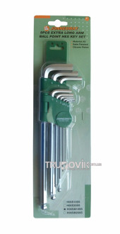 Набор ключей Г-образных удлиненных с шарообразным наконечником 1.5-10 мм 9 шт. Jonnesway (H06SM109S)